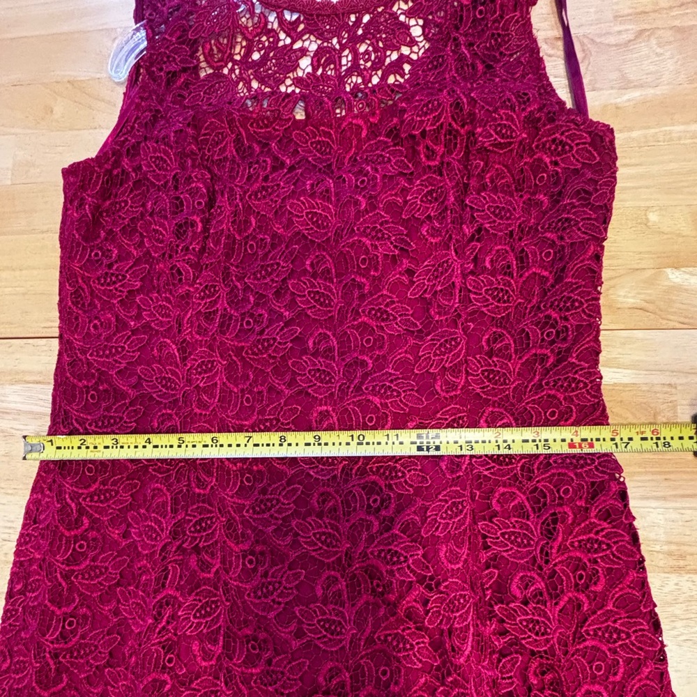 Women’s Cocktail Burgundy Dress Lace Sleeveless Midi Sz 10 Holiday Party - Picture 8 of 8